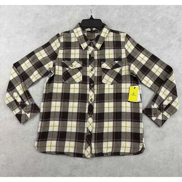 Volcom Flannel Shirt Girls Size 8/10 Espresso Plaid  Getting Rad Button Up NEW - Picture 3 of 16